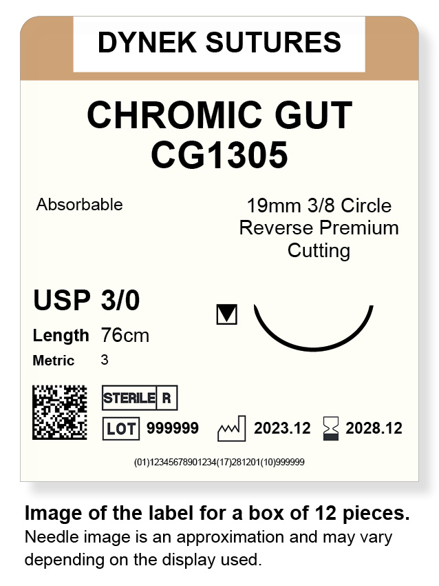 CHROMIC GUT SUTURE 3/0 19MM, 3/8RC 76CM /12