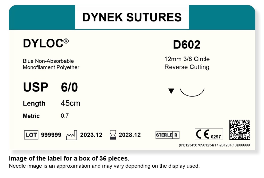 DYLOC SUTURE 6/0 12MM3/8RC 45CM/36