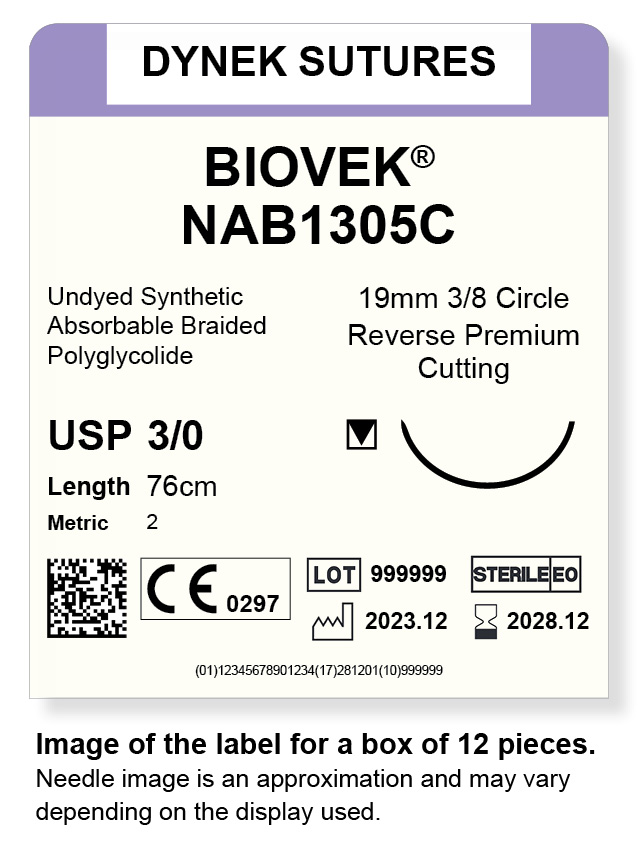 BIOVEK SUTURE 3/0 19MM, 3/8RC 76CM BEIGE /12