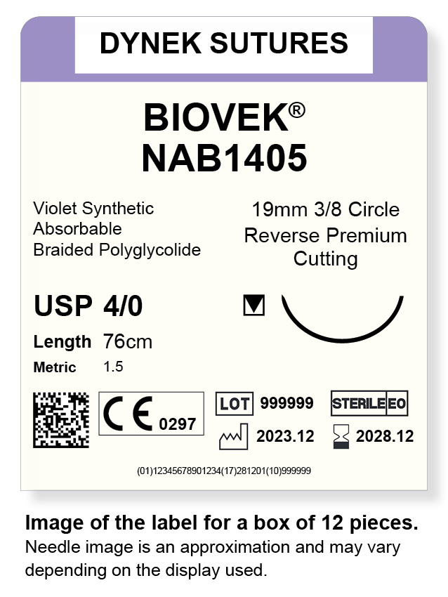 BIOVEK SUTURE 4/0 19MM, 3/8RC 76CM VIOLET /12