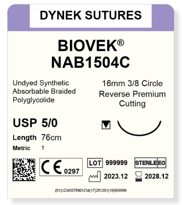 BIOVEK SUTURE 5/0 16MM, 3/8RC 45CM BEIGE /12