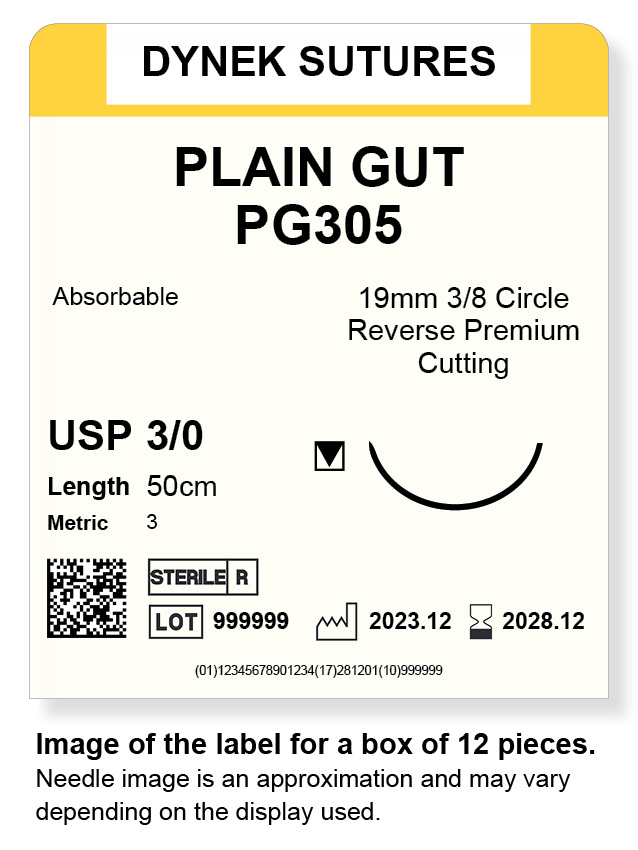 PLAIN GUT SUTURE 3/0 19MM, 3/8RC 50CM /12