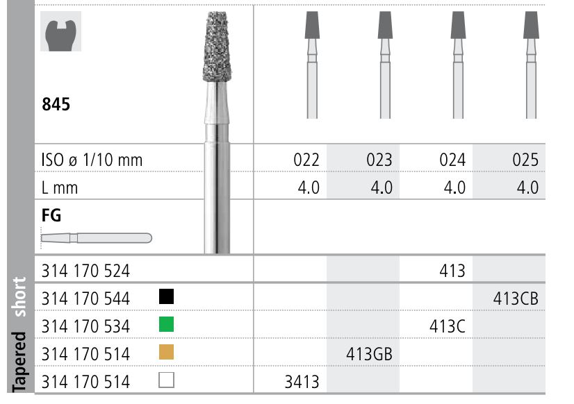 INTENSIV DIAMOND BUR 413 GOLD (845-023) FG/6