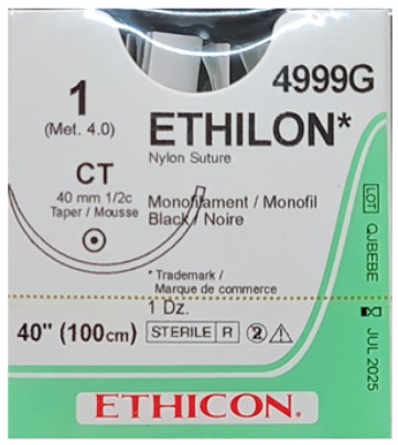 ETHILON SUTURE 1 100CM 4/0 1/2CT/12