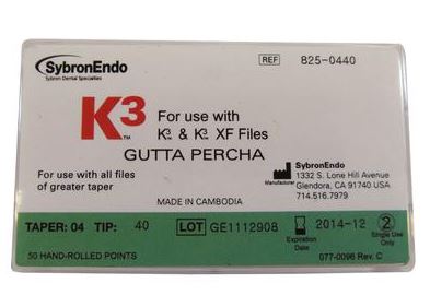 K3 GUTTA PERCHA TAPER .04 SIZE 40 PKT 50
