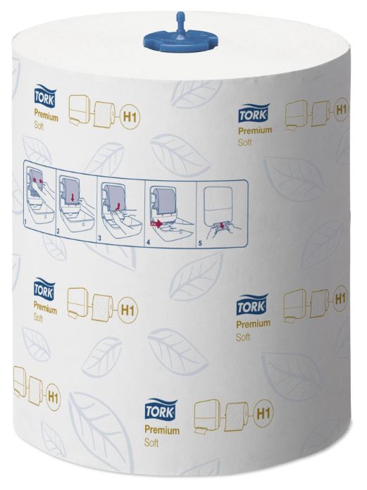 TORK H1 PREM WHITE/BLUE LEAF PAPER ROLL EA