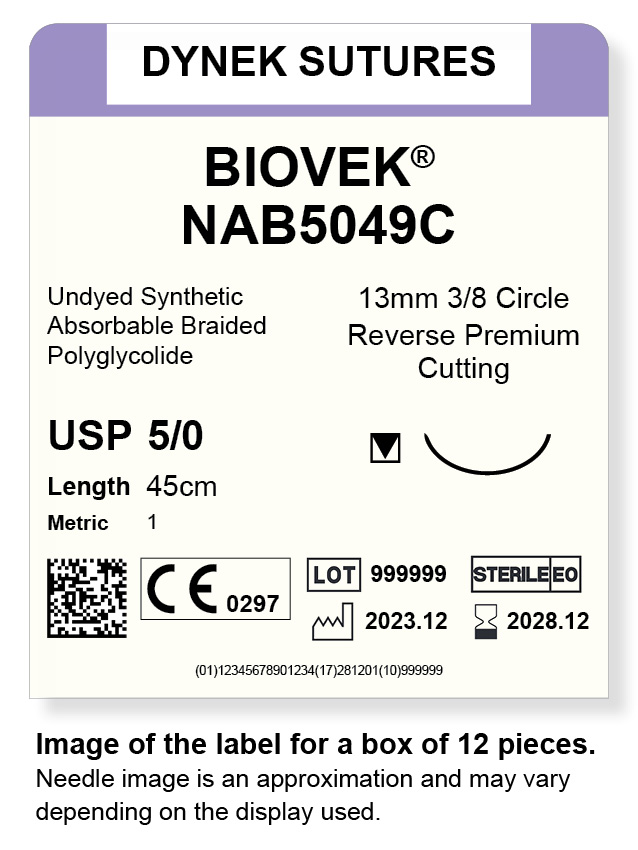 Biovek Suture 5/0 13mm 3/8RC beige 45cm/12