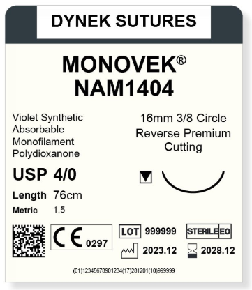 Monovek suture 4/0 16mm 3/8RC 45cm/12