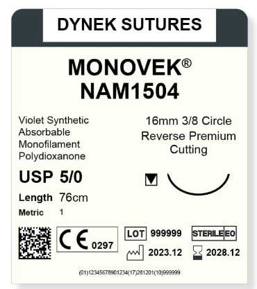Monovek suture 5/0 16mm 3/8RC 76cm/12
