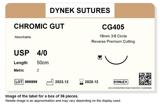 [DYCG40536] CHROMIC GUT SUTURE 4/0 19MM, 3/8RC 50CM /36