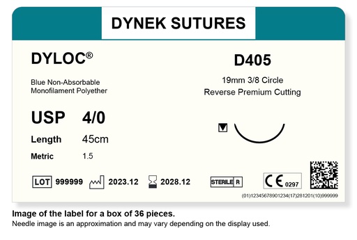 [DYD40536] DYLOC SUTURE 4/0 19MM3/8RC 45CM/36