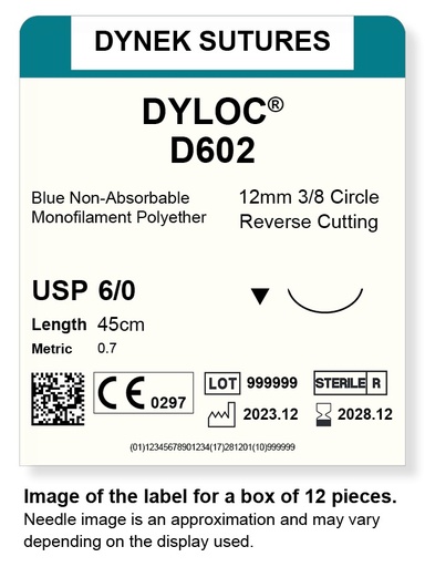 [DYD60212] DYLOC SUTURE 6/0 12MM3/8RC 45CM/12