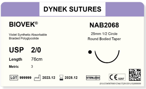 [DYNAB1305V36] BIOVEK SUTURE 3/0 19MM, 3/8RC 76CM VIOLET /36