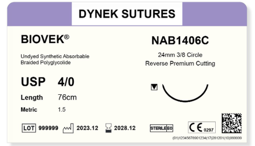 [DYNAB504C36] BIOVEK SUTURE 5/0 16MM, 3/8RC 45CM BEIGE /36
