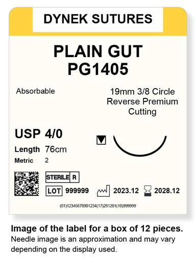 [DYPG140512] PLAIN GUT SUTURE 4/0 19MM, 3/8RC 76CM /12