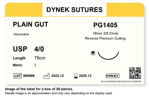 [DYPG140536] PLAIN GUT SUTURE 4/0 19MM, 3/8RC 76CM /36
