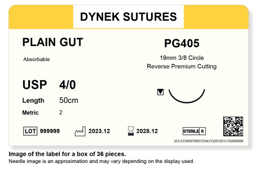 [DYPG40536] PLAIN GUT SUTURE 4/0 19MM, 3/8RC 50CM /36