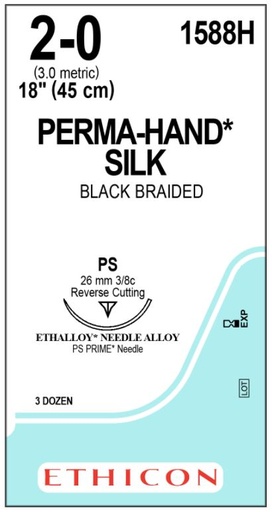[JM1588H] SILK SUTURE 2/0 26MM 3/8 RC NEEDLE/36