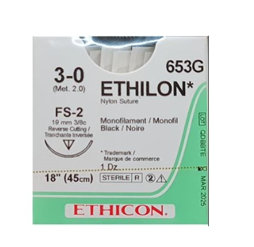 [JM653G] ETHILON SUTURE 3/0 19MM RC/12