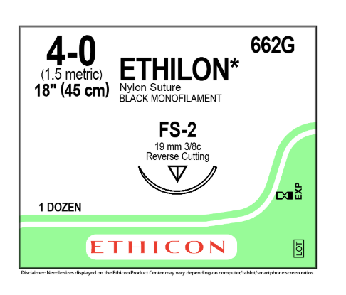 [JM662G] ETHILON SUTURE 4/0 19MM RC/12