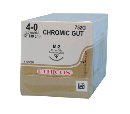 [JM752G] SUTURE CHROMIC GUT 4/0 13MM RC/12