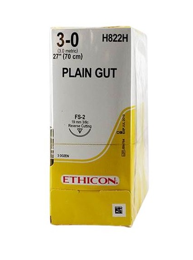 [JMH822H] SUTURE PLAIN GUT 3/0 19MM RC/36