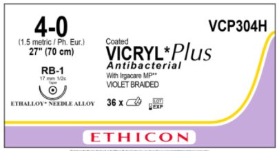 [JMVCP304H] SUTURE VICRYL PLUS 4/0 27MM RB/36