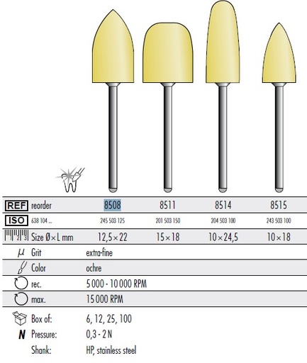 [KE8508006] ACRYLIC POLISHER YELLOW XFINE FLAME  /6