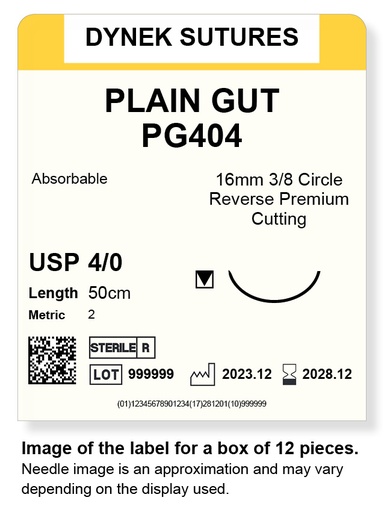 [DYPG40412] Plain Gut Suture 4/0 16mm 3/8RC 50cm/12