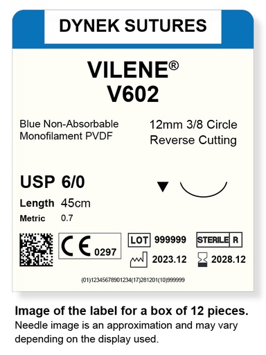 [DYV60212] Vilene Suture 6/0 12mm 3/8RC 45cm pkt 12