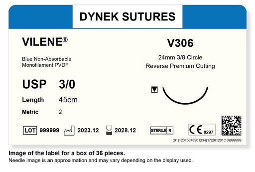 [DYV30636] Vilene suture 3/0 19mm 3/8RC 45cm /36