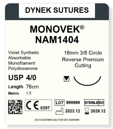 [DYNAM404912] Monovek suture 4/0 13mm 3/8RC 45cm/12