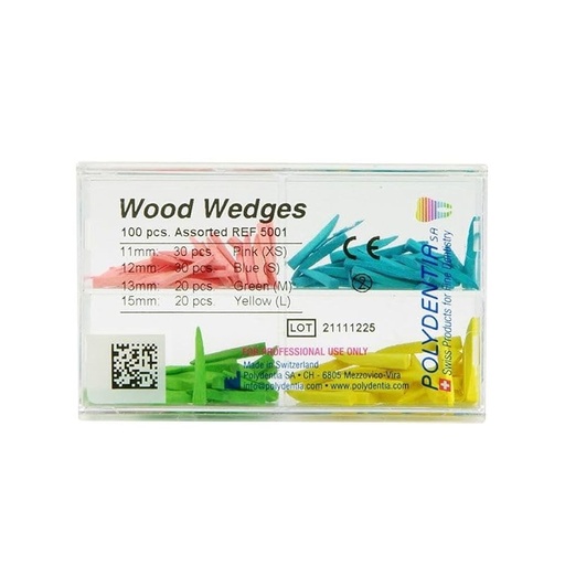 [POL5002] Wood Wedges - assorted 100 pcs. (30x orange, 30x blu S, 20x green M, 20x yellow L)